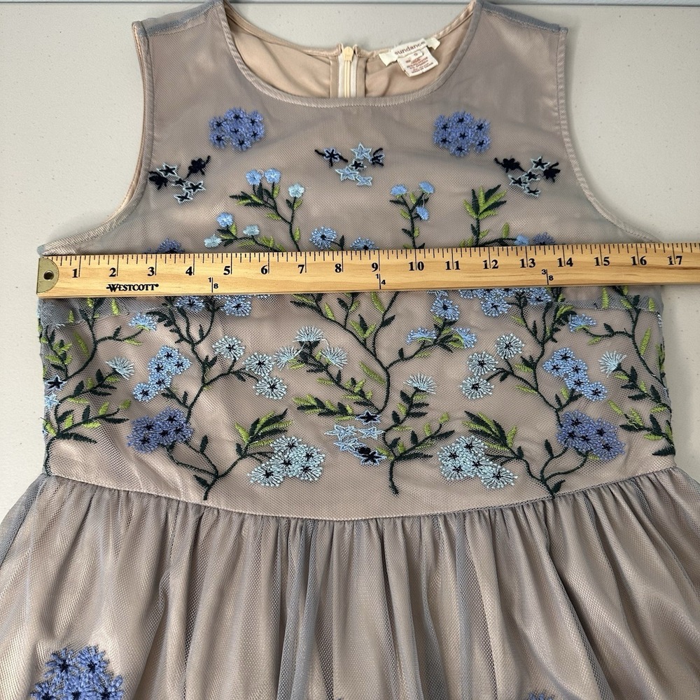 Sundance‎ Forget Me Not Floral Embroidered Tulle Dress Small Fit Flare Blue Nude - Picture 8 of 11